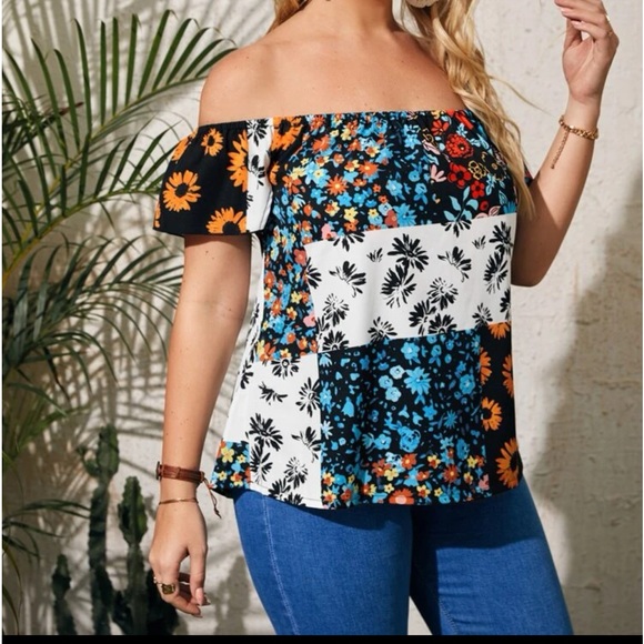 Shein Off-Shoulder Floral print top Size 0X - Picture 3 of 7